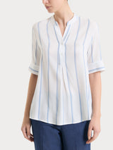 Blusa a righe spaziate e manica corta in EcoSeta Azzurri Donna - Ragno