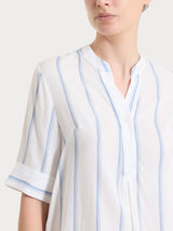 Blusa a righe spaziate e manica corta in EcoSeta Azzurri Donna - Ragno