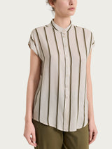 Camicia a righe spaziate e manica corta in EcoSeta Verdi Donna - Ragno