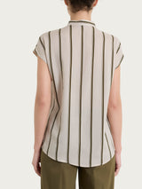 Camicia a righe spaziate e manica corta in EcoSeta Verdi Donna - Ragno