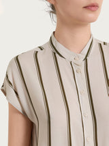 Camicia a righe spaziate e manica corta in EcoSeta Verdi Donna - Ragno