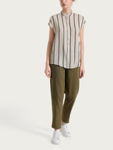 Camicia a righe spaziate e manica corta in EcoSeta Verdi Donna - Ragno