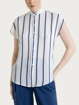 Camicia a righe spaziate e manica corta in EcoSeta Blu Donna - Ragno