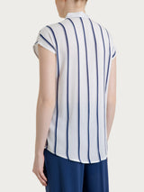 Camicia a righe spaziate e manica corta in EcoSeta Blu Donna - Ragno