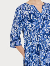 Abito lungo con fantasia in Crêpe Blu Donna - Ragno