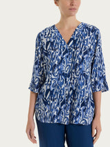Maglietta con manica al gomito e con fantasia in Crêpe Blu Donna - Ragno
