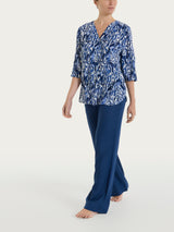 Maglietta con manica al gomito e con fantasia in Crêpe Blu Donna - Ragno