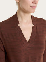 Maglietta con scollo a V e righe orizzontali alternate in Viscosa Summer Marroni Donna - Ragno