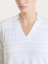Maglietta con scollo a V e righe orizzontali alternate in Viscosa Summer Bianchi Donna - Ragno