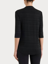 Maglietta con scollo a V e righe orizzontali alternate in Viscosa Summer Neri Donna - Ragno