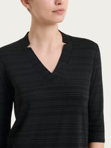 Maglietta con scollo a V e righe orizzontali alternate in Viscosa Summer Neri Donna - Ragno