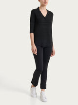 Maglietta con scollo a V e righe orizzontali alternate in Viscosa Summer Neri Donna - Ragno