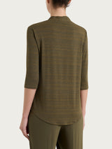 Maglietta con scollo a V e righe orizzontali alternate in Viscosa Summer Verdi Donna - Ragno