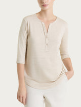 Maglietta con stampa e collo a serafino in jersey di viscosa crêpe Bianchi Donna - Ragno