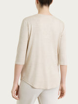 Maglietta con stampa e collo a serafino in jersey di viscosa crêpe Bianchi Donna - Ragno