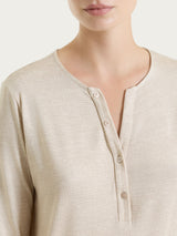 Maglietta con stampa e collo a serafino in jersey di viscosa crêpe Bianchi Donna - Ragno