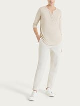 Maglietta con stampa e collo a serafino in jersey di viscosa crêpe Bianchi Donna - Ragno