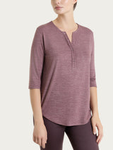 Maglietta con stampa e collo a serafino in jersey di viscosa crêpe Viola Donna - Ragno