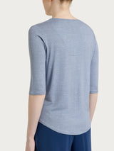 Maglietta con stampa e collo a serafino in jersey di viscosa crêpe Azzurri Donna - Ragno