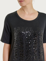 Maglietta con dettaglio con paillettes in Viscosa Summer Neri Donna - Ragno