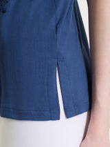 Blaues Viscosa Summer T-Shirt mit Paillettenbesatz für Damen - Ragno