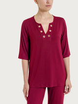 Maglietta con scollo a V e occhielli in Viscosa Summer Rossi Donna - Ragno