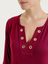 Maglietta con scollo a V e occhielli in Viscosa Summer Rossi Donna - Ragno