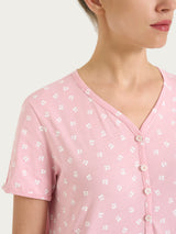 Camicia da notte con collo a serafino in Jersey di cotone 40-50 Rosa Donna - Ragno