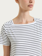 Maglietta a righe con collo a barchetta in Summer Light Piquet Bianchi Donna - Ragno