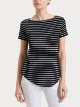 Maglietta a righe con collo a barchetta in Summer Light Piquet Neri Donna - Ragno