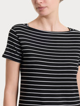 Maglietta a righe con collo a barchetta in Summer Light Piquet Neri Donna - Ragno