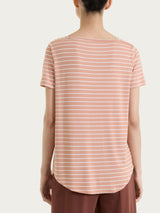 Maglietta a righe con collo a barchetta in Summer Light Piquet Arancioni Donna - Ragno