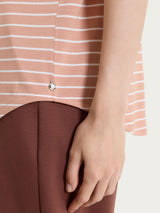 Maglietta a righe con collo a barchetta in Summer Light Piquet Arancioni Donna - Ragno