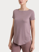 Maglietta a righe con collo a barchetta in Summer Light Piquet Viola Donna - Ragno