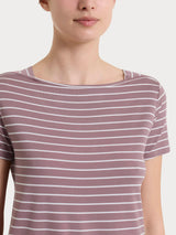 Maglietta a righe con collo a barchetta in Summer Light Piquet Viola Donna - Ragno