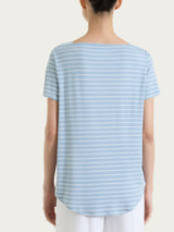 Maglietta a righe con collo a barchetta in Summer Light Piquet Azzurri Donna - Ragno