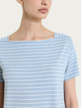 Maglietta a righe con collo a barchetta in Summer Light Piquet Azzurri Donna - Ragno