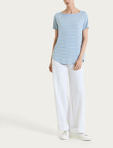 Maglietta a righe con collo a barchetta in Summer Light Piquet Azzurri Donna - Ragno