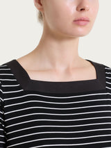 Maglietta a righe con collo squadrato in Summer Light Piquet Neri Donna - Ragno