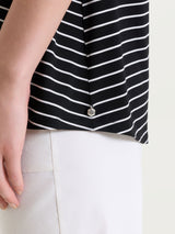 Maglietta a righe con collo squadrato in Summer Light Piquet Neri Donna - Ragno