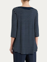Maglietta a righe con collo squadrato in Summer Light Piquet Blu Donna - Ragno