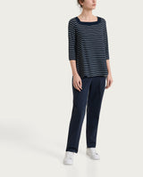 Maglietta a righe con collo squadrato in Summer Light Piquet Blu Donna - Ragno