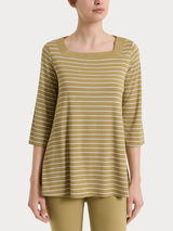 Maglietta a righe con collo squadrato in Summer Light Piquet Verdi Donna - Ragno