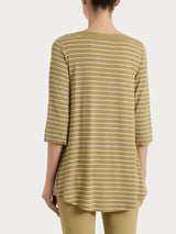 Maglietta a righe con collo squadrato in Summer Light Piquet Verdi Donna - Ragno