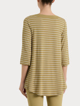 Maglietta a righe con collo squadrato in Summer Light Piquet Verdi Donna - Ragno