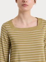 Maglietta a righe con collo squadrato in Summer Light Piquet Verdi Donna - Ragno