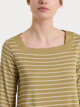 Maglietta a righe con collo squadrato in Summer Light Piquet Verdi Donna - Ragno