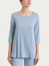 Maglietta a righe con collo squadrato in Summer Light Piquet Azzurri Donna - Ragno
