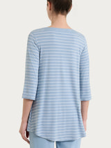 Maglietta a righe con collo squadrato in Summer Light Piquet Azzurri Donna - Ragno