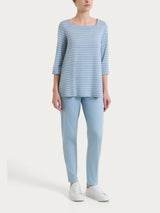 Maglietta a righe con collo squadrato in Summer Light Piquet Azzurri Donna - Ragno